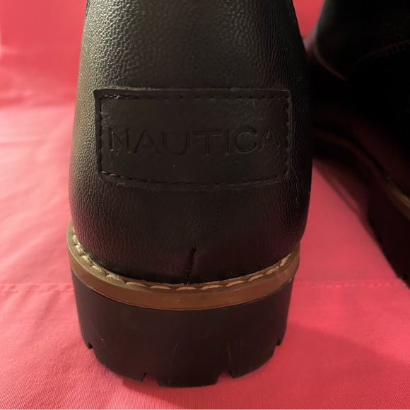 Nautica Boots Black Cream Faux Leather Suede Shearling Women 9.5 Men 8 Cozy Chic - Picture 6 of 13